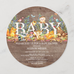 Woodland Animals Neutral Baby Shower Invitation