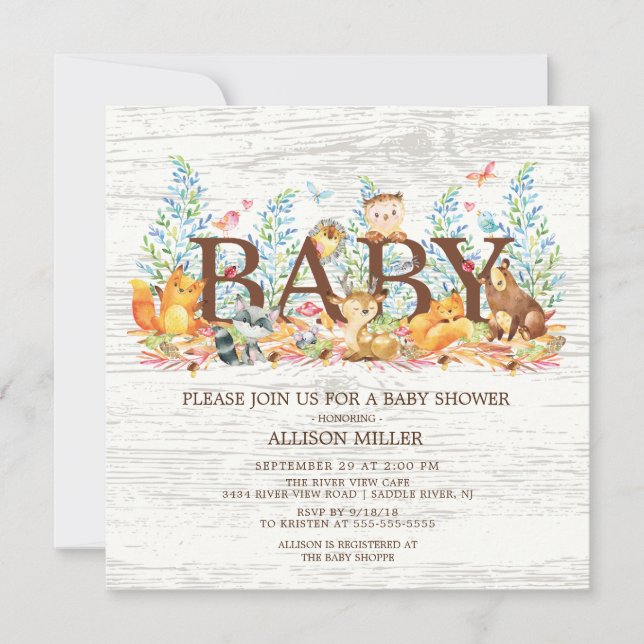 Woodland Animals Neutral Baby Shower Invitation (Front)