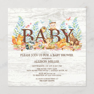 Woodland Animals Neutral Baby Shower Invitation