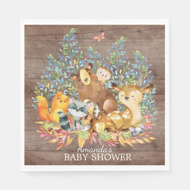 Woodland Animals Neutral Baby Shower Paper Napkins (Front)