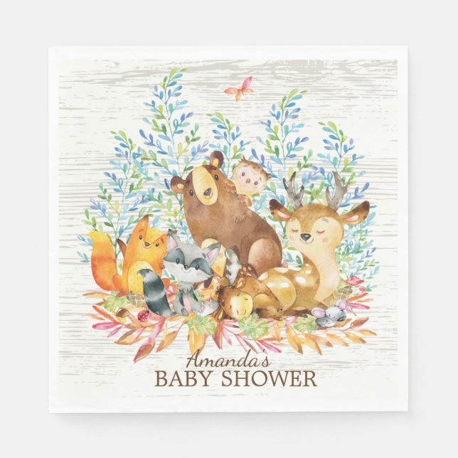 Woodland Animals Neutral Baby Shower Paper Napkins (Front)