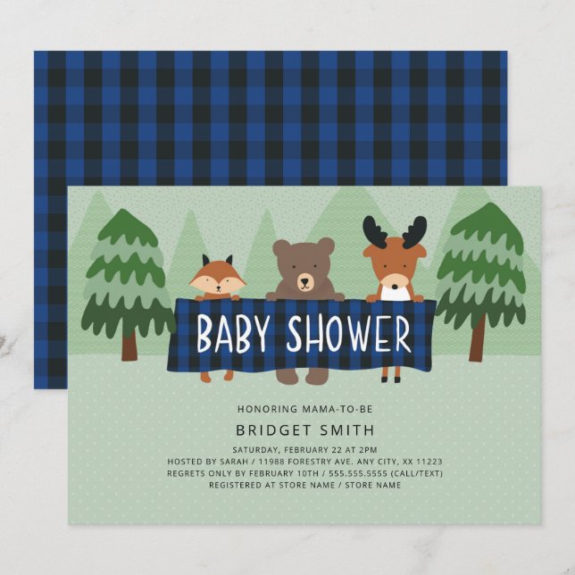 Woodland Animals neutral gender baby shower Invitation (Front/Back)