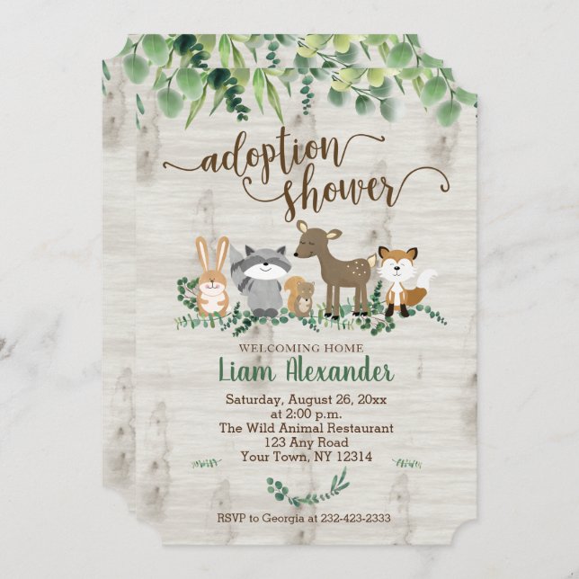 Woodland Animals New Baby Adoption Die Cut Invitation (Front/Back)