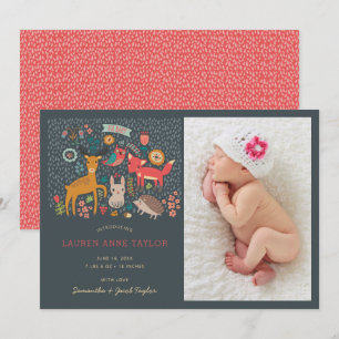 Woodland Animals New Baby Birth Announcement