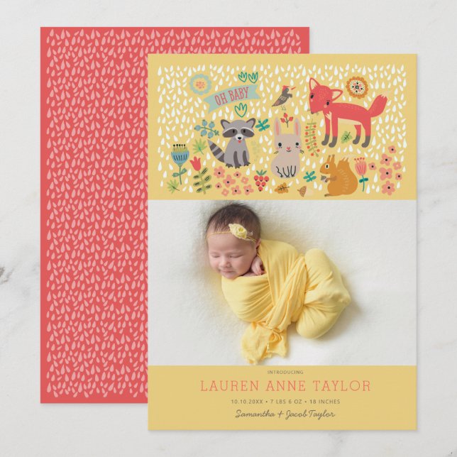 Woodland Animals New Baby Birth Announcement (Front/Back)