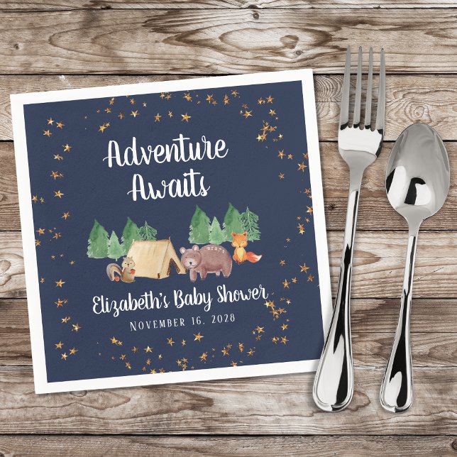 Woodland Animals Night Camping Baby Shower Napkin (Creator Uploaded)