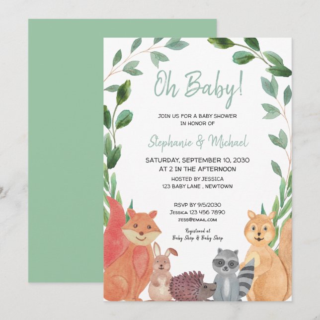Woodland Animals Oh Baby Couples Baby Shower Invitation (Front/Back)
