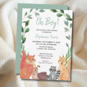 Woodland Animals Oh Boy Baby Shower  Invitation