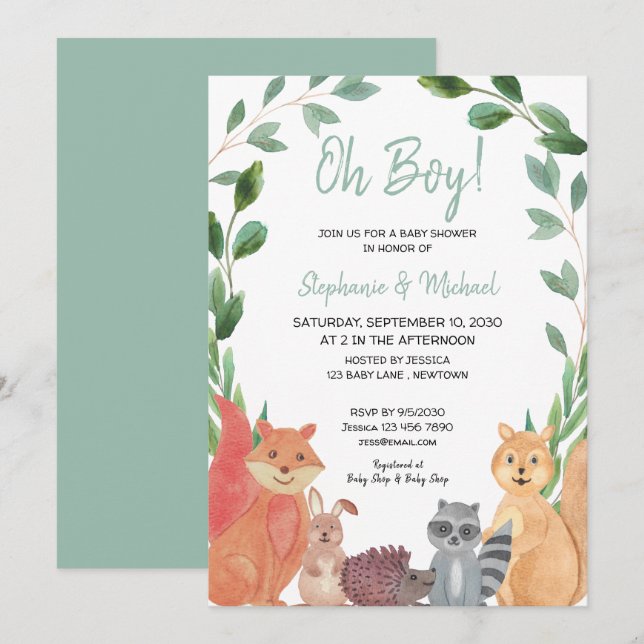 Woodland Animals Oh Boy Couples Baby Shower  Invitation (Front/Back)