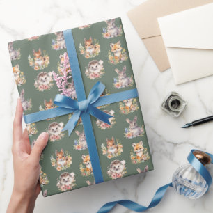 Woodland Animals on Camouflage Green Wrapping Paper