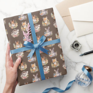 Woodland Animals on Coffee Brown Wrapping Paper