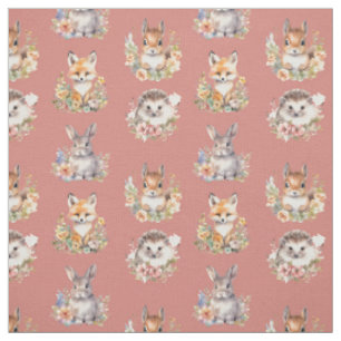 Woodland Animals on Seashell Pink Fabric