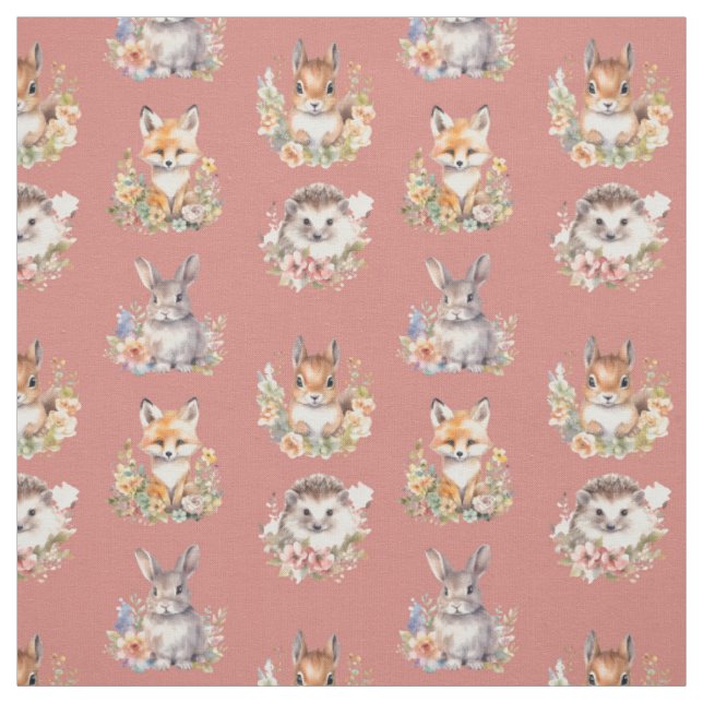 Woodland Animals on Seashell Pink Fabric (Swatch)