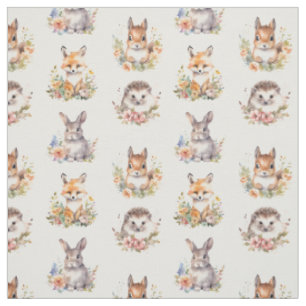 Woodland Animals on White Fabric