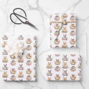 Woodland Animals on White Wrapping Paper Sheet