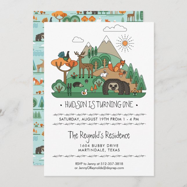 Woodland Animals Party Invitation (Front/Back)