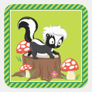 Woodland Animals Party Skunk Square Sticker