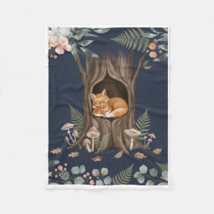 Woodland Animals Peeking From Tree Hollow Fleece B Blanket