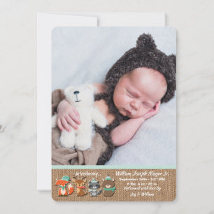 Woodland Animals Photo Birth Announcement