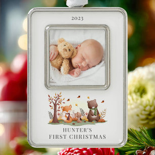 Woodland Animals Photo First  Silver Plated Framed Ornament