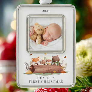 Woodland Animals Photo First  Silver Plated Framed Ornament