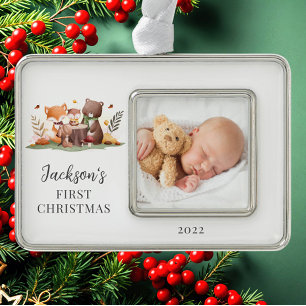 Woodland Animals Photo First  Silver Plated Framed Ornament