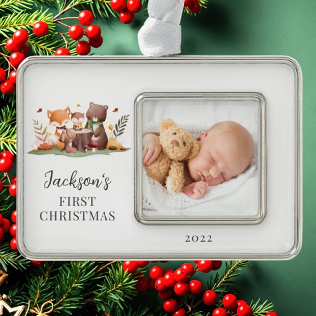 Woodland Animals Photo First  Silver Plated Framed Ornament (Creator Uploaded)