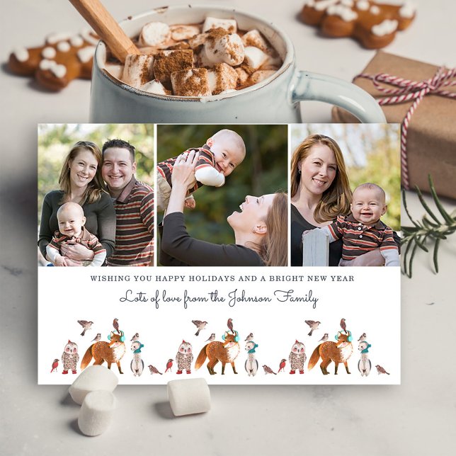 Woodland Animals Photo Holiday Christmas Postcard  (Woodland Animals Photo Holiday Christmas Postcard)
