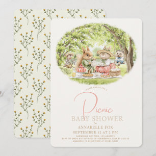 Woodland Animals Picnic Girl Baby Shower Invitation