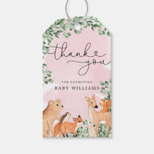 Woodland Animals Pink Baby Shower Favour Tag