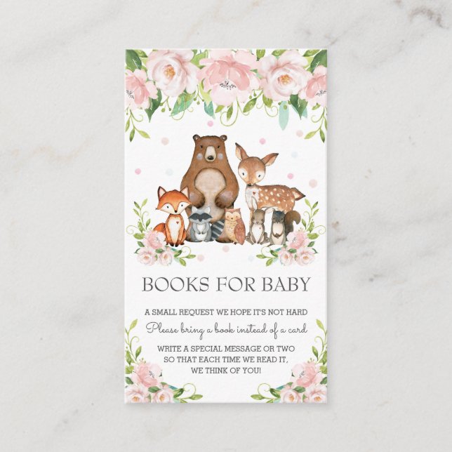 Woodland Animals Pink Blush Floral Books for Baby Enclosure Card (Front)