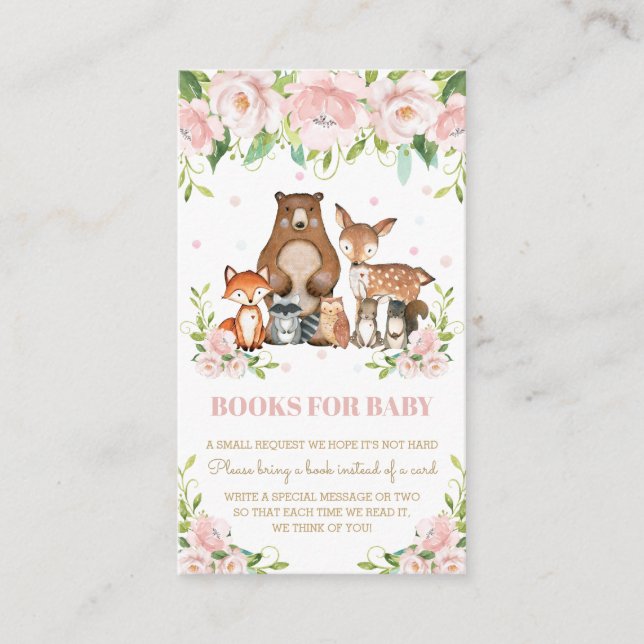 Woodland Animals Pink Blush Floral Books for Baby Enclosure Card (Front)