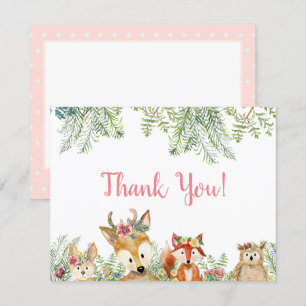 Woodland Animals Pink Boho Deer n Fox Thank You Invitation