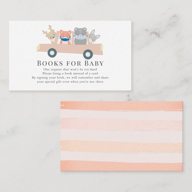 Woodland Animals Pink Car Book Request Enclosure Card (Front/Back)
