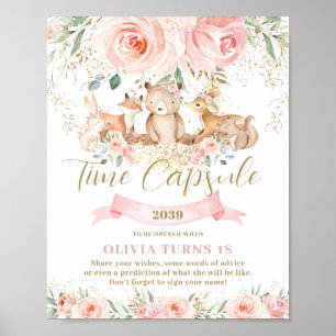 Woodland Animals Pink Floral Birthday Time Capsule Poster