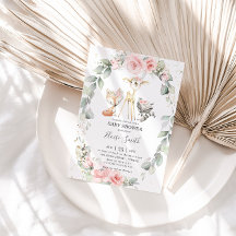 Woodland Animals Pink Floral Greenery Baby Shower