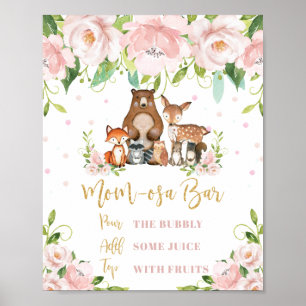 Woodland Animals Pink Floral Mum-osa Bar Mimosa Poster