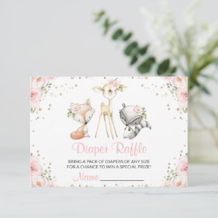 Woodland Animals, Pink Flowers, Diaper Raffle Enclosure Card