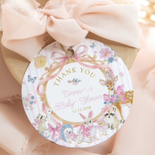 Woodland Animals Pink Girl Baby Shower Thank You Favour Tags