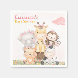 Woodland Animals   Pink Painted Girl Baby Shower Napkin