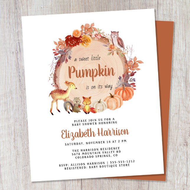 Woodland Animals Pumpkin Autumn Baby Shower Invite (Celebrate the upcoming arrival of your sweet little autumn baby with a pumpkin-themed baby shower)