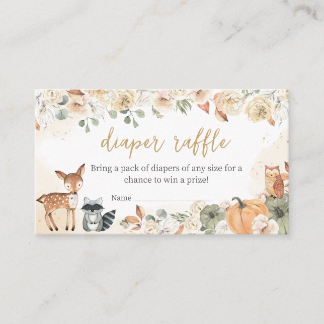 Woodland Animals Pumpkin Baby Shower Diaper Raffle Enclosure Card (Front)