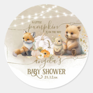 Woodland Animals Pumpkin Fall Baby Shower  Classic Round Sticker