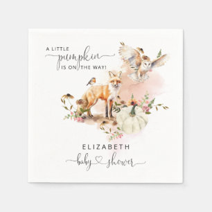Woodland Animals Pumpkin Fall Floral Baby Shower Napkin