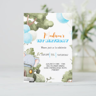 Woodland Animals Rubor Pink first birthday Invitation