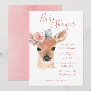 Woodland Animals Rustic Deer Watercolor Baby Invitation