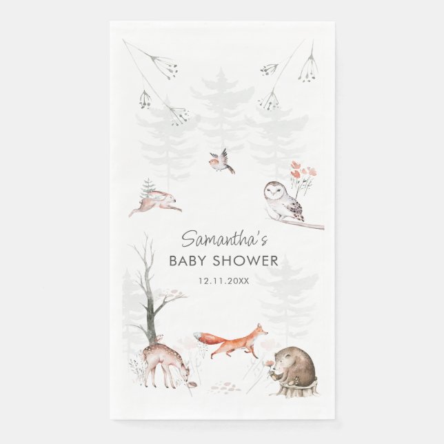 Woodland Animals Rustic Forest Baby Shower Napkin (Front)