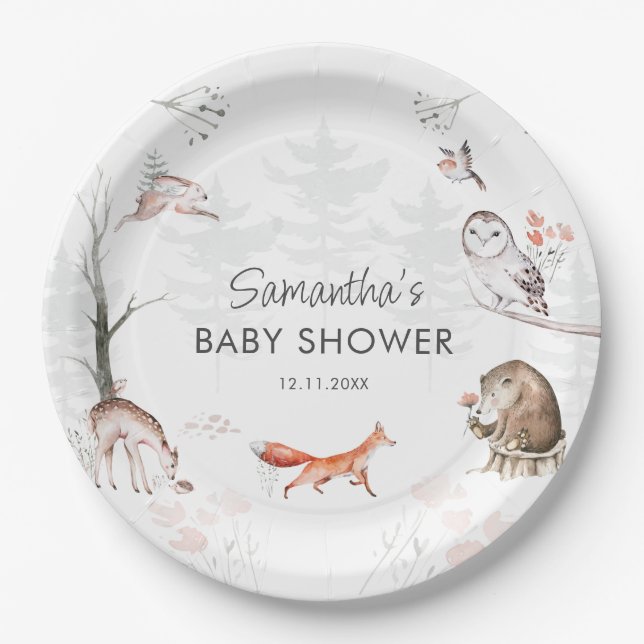 Woodland Animals Rustic Forest Baby Shower Paper Plate (Front)