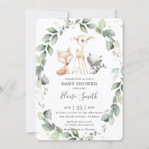 Woodland Animals Rustic Greenery Leafy Baby Shower Invitation