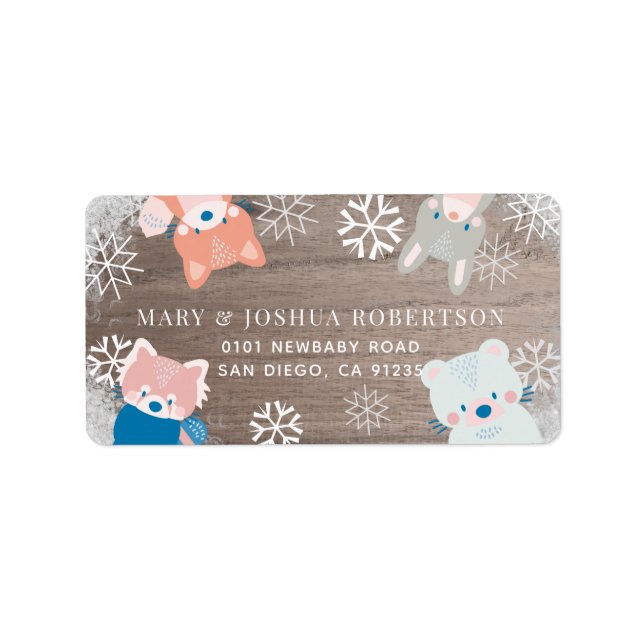 Woodland Animals Rustic Snowflakes Woodv Address Label (Front)